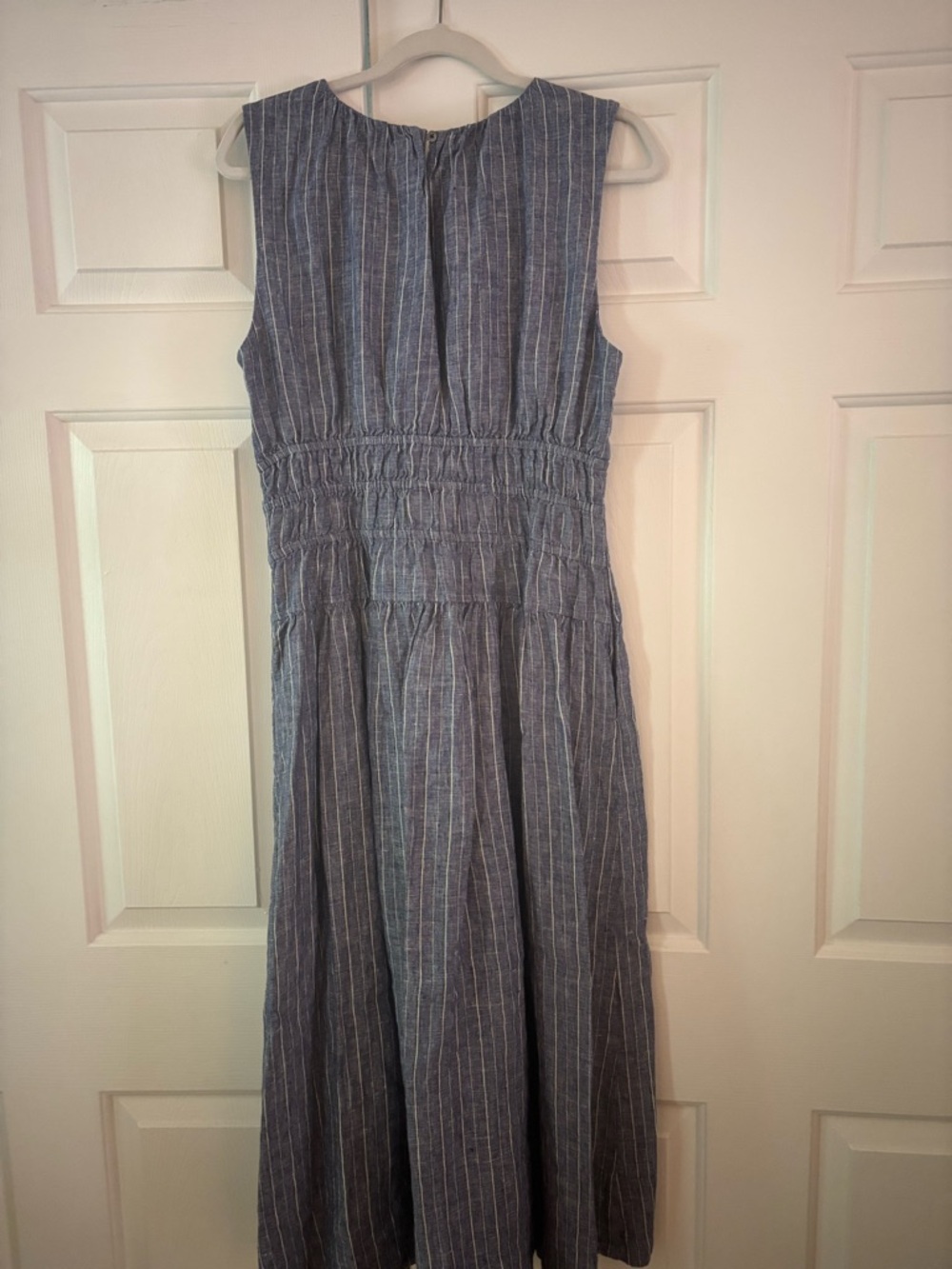 J. Crew Blue Pinstripe Linen-Blend Dress